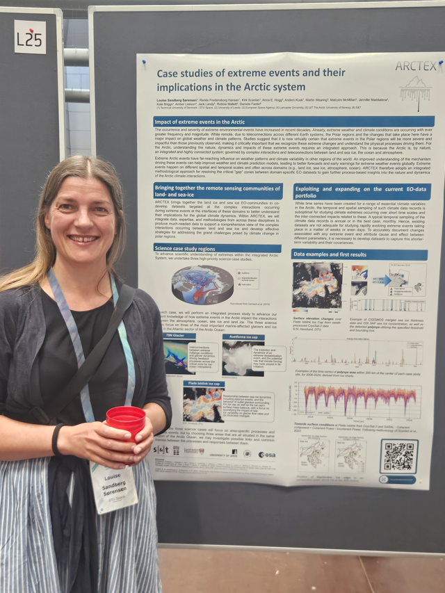 Photo of Louise Sandberg Sørensen in front of ARCTEX poster.